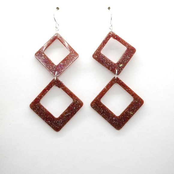 Double Glittered Diamond Earrings - Picture 1 of 5